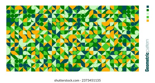Geometric trendy pattern, Bauhaus style. Modern colorful background with simple elements. Retro texture with basic geometric shapes. Print design, minimalist poster cover. Vector illustration
