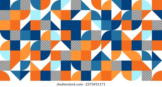 Geometric trendy pattern, Bauhaus style. Modern colorful background with simple elements. Retro texture with basic geometric shapes. Print design, minimalist poster cover. Vector illustration