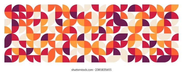 Patrón geométrico de moda, estilo Bauhaus. Fondo colorido moderno con elementos sencillos. Textura retro con formas geométricas básicas. Diseño de impresión, portada de póster minimalista. Ilustración del vector
