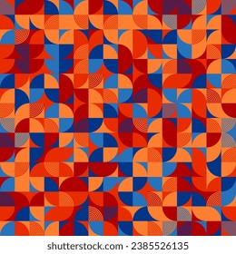 Geometric trendy pattern, Bauhaus style. Modern colorful background with simple elements. Retro texture with basic geometric shapes. Print design, minimalist poster cover. Vector illustration