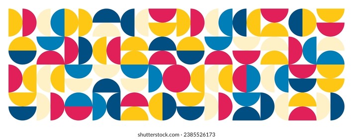 Geometric trendy pattern, Bauhaus style. Modern colorful background with simple elements. Retro texture with basic geometric shapes. Print design, minimalist poster cover. Vector illustration