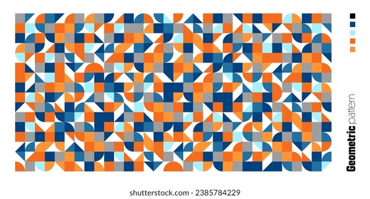 Geometric trendy pattern, Bauhaus style. Modern colorful background with simple elements. Retro texture with basic geometric shapes. Print design, minimalist poster cover. Vector illustration