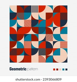 Geometric trendy pattern, Bauhaus style. Modern colorful background with simple elements. Retro texture with basic geometric shapes. Print design, minimalist poster cover. Vector illustration