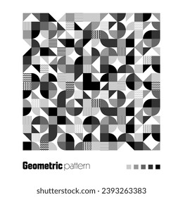 Patrón geométrico de moda, estilo Bauhaus. Fondo moderno con elementos sencillos. Textura retro con formas geométricas básicas. Diseño de impresión, portada de póster minimalista. Ilustración del vector