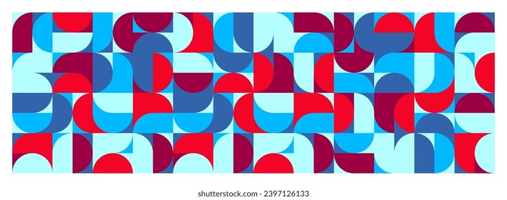 Geometric trendy pattern, Bauhaus style. Modern colorful background with simple elements. Retro texture with basic geometric shapes. Print design, minimalist poster cover. Vector illustration