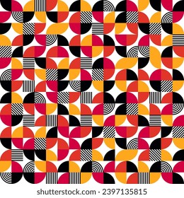 Patrón geométrico de moda, estilo Bauhaus. Fondo colorido moderno con elementos sencillos. Textura retro con formas geométricas básicas. Diseño de impresión, portada de póster minimalista. Ilustración del vector