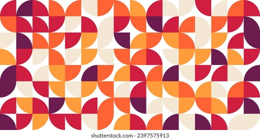 Geometric trendy pattern, Bauhaus style. Modern colorful background with simple elements. Retro texture with basic geometric shapes. Print design, minimalist poster cover. Vector illustration