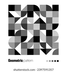 Geometric trendy pattern, Bauhaus style. Modern background with simple elements. Retro texture with basic geometric shapes. Print design, minimalist poster cover. Vector illustration