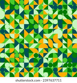 Geometric trendy pattern, Bauhaus style. Modern colorful background with simple elements. Retro texture with basic geometric shapes. Print design, minimalist poster cover. Vector illustration