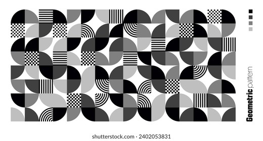 Geometric trendy pattern, Bauhaus style. Modern background with simple elements. Retro texture with basic geometric shapes. Print design, minimalist poster cover. Vector illustration