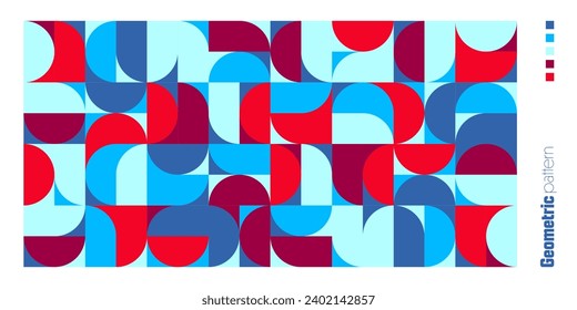 Geometrisches Trendmuster, Bauhaus-Stil. Moderner bunter Hintergrund mit einfachen Elementen. Retro-Textur mit einfachen geometrischen Formen. Printdesign, minimalistische Plakatabdeckung. Vektorgrafik