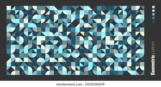 Geometric trendy pattern, Bauhaus style. Modern colorful background with simple elements. Retro texture with basic geometric shapes. Print design, minimalist poster cover. Vector illustration