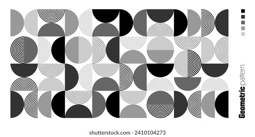 Geometric trendy pattern, Bauhaus style. Modern background with simple elements. Retro texture with basic geometric shapes. Print design, minimalist poster cover. Vector illustration