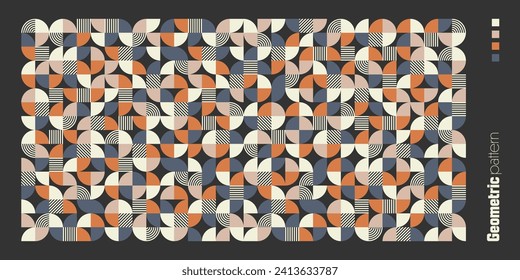 Geometrisches Trendmuster, Bauhaus-Stil. Moderner bunter Hintergrund mit einfachen Elementen. Retro-Textur mit einfachen geometrischen Formen. Printdesign, minimalistische Plakatabdeckung. Vektorgrafik