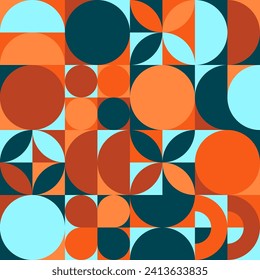 Geometric trendy pattern, Bauhaus style. Modern colorful background with simple elements. Retro texture with basic geometric shapes. Print design, minimalist poster cover. Vector illustration