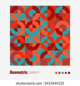 Patrón geométrico de moda, estilo Bauhaus. Fondo colorido moderno con elementos sencillos. Textura retro con formas geométricas básicas. Diseño de impresión, portada de póster minimalista. Ilustración del vector