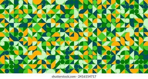 Geometric trendy pattern, Bauhaus style. Modern colorful background with simple elements. Retro texture with basic geometric shapes. Print design, minimalist poster cover. Vector illustration