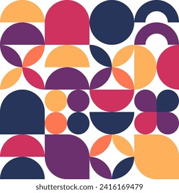 Geometric trendy pattern, Bauhaus style. Modern colorful background with simple elements. Retro texture with basic geometric shapes. Print design, minimalist poster cover. Vector illustration