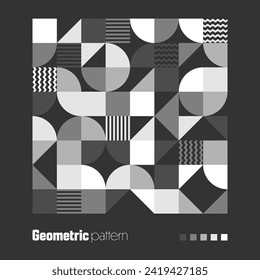 Geometric trendy pattern, Bauhaus style. Modern background with simple elements. Retro texture with basic geometric shapes. Print design, minimalist poster cover. Vector illustration