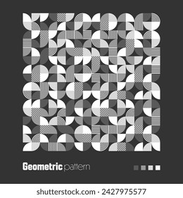 Patrón geométrico de moda. Fondo moderno con elementos simples. Textura retro con formas geométricas básicas. Diseño de impresión, cubierta de póster minimalista. Ilustración de vector