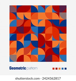 Geometric trendy pattern. Modern colorful background with simple elements. Retro texture with basic geometric shapes. Print design, minimalist poster cover. Vector illustration