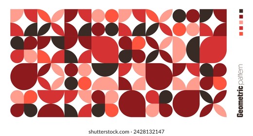 Geometric trendy pattern. Modern colorful background with simple elements. Retro texture with basic geometric shapes. Print design, minimalist poster cover. Vector illustration
