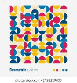 Geometrisches Trendmuster. Moderner bunter Hintergrund mit einfachen Elementen. Retro-Textur mit geometrischen Grundformen. Printdesign, minimalistisches Postercover. Vektorgrafik