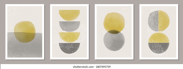 Geometrisches, trendiges Set von abstrakten ästhetischen Aquarell minimalistische handgezeichnet zeitgenössischen Hintergründe, moderne Kunst, ideal für die Wanddekoration, Innenposter-Design, Vektorgrafik