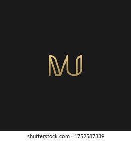 Geometric trendy unique artistic black and golden color MU UM U M initial based letter icon logo.