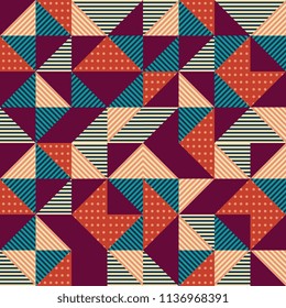 Geometric triangle abstract with colorful vintage retro memphis style background.