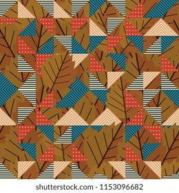 Geometric triangle with autumn leaves pattern. Vintage leaves popular design vector.