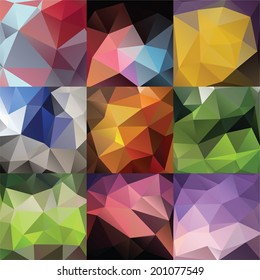 Geometric triangle big backgrounds set in different bright colors