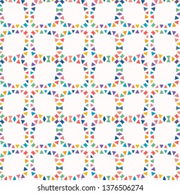 Geometric triangle cut out shapes. Vector pattern seamless background. Hand paper cutting matisse style. Collage quilt illustration. Trendy home decor, kids fashion print, triangular grid wallpaper. 