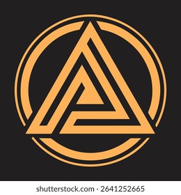Geometric Triangle Emblem: A bold and striking geometric logo design featuring an intricate triangular shape, set within a circular frame, with a modern and minimalist aesthetic.