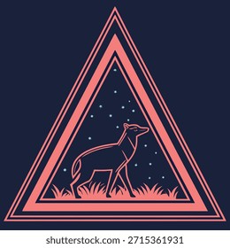 Geometric Triangle Emblem with Stylized Deer and Stars animal