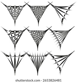 Geometric triangle forms. Intricate line pattern. Abstract pyramid Vector. Detailed modern design. EPS 10.