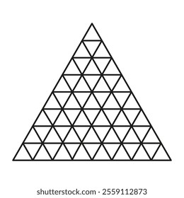 Geometric triangle grid. Symmetrical triangle pattern. Black triangular outline. Vector triangular shape.