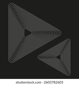 Geometric triangle icon. Concentric line effect. Black background contrast. Vector optical illusion.