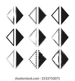 Geometric triangle icons. Abstract shapes variations. Black and white symbols. Modern vector set.