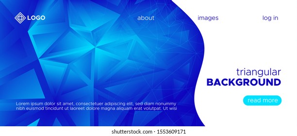 Geometric Triangle Illustration. Blue Futuristic Brochure. Gradient Science Landing Page. Digital Polygon Banner. Geometric Triangle Landing Page. Technology Wallpaper. Geometric Triangle Pattern.