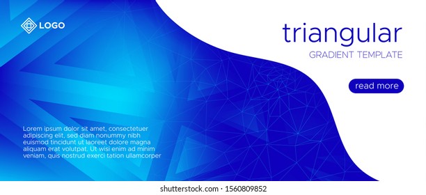 Geometric Triangle Illustration. Blue Futuristic Brochure. Gradient Science Landing Page. Digital Polygon Banner. Geometric Triangle Landing Page. Technology Wallpaper. Geometric Triangle Pattern.