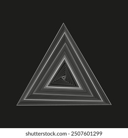 Geometric triangle illustration. White lines pattern. Optical illusion effect. Vector abstract art.
