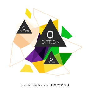 Geometric triangle infographics - workflow layout, diagram, step options, web design, infographics