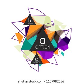 Geometric triangle infographics - workflow layout, diagram, step options, web design, infographics