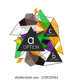 Geometric triangle infographics - workflow layout, diagram, step options, web design, infographics