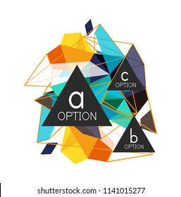 Geometric triangle infographics - workflow layout, diagram, step options, web design, infographics