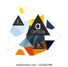 Geometric triangle infographics - workflow layout, diagram, step options, web design, infographics