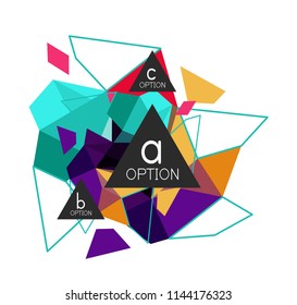 Geometric triangle infographics - workflow layout, diagram, step options, web design, infographics