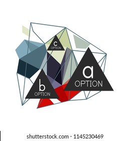 Geometric triangle infographics - workflow layout, diagram, step options, web design, infographics