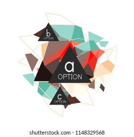 Geometric triangle infographics - workflow layout, diagram, step options, web design, infographics